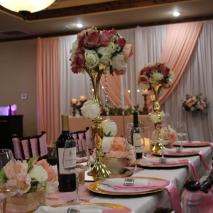 Elegant Reception Stage with Classic Pink & Gold